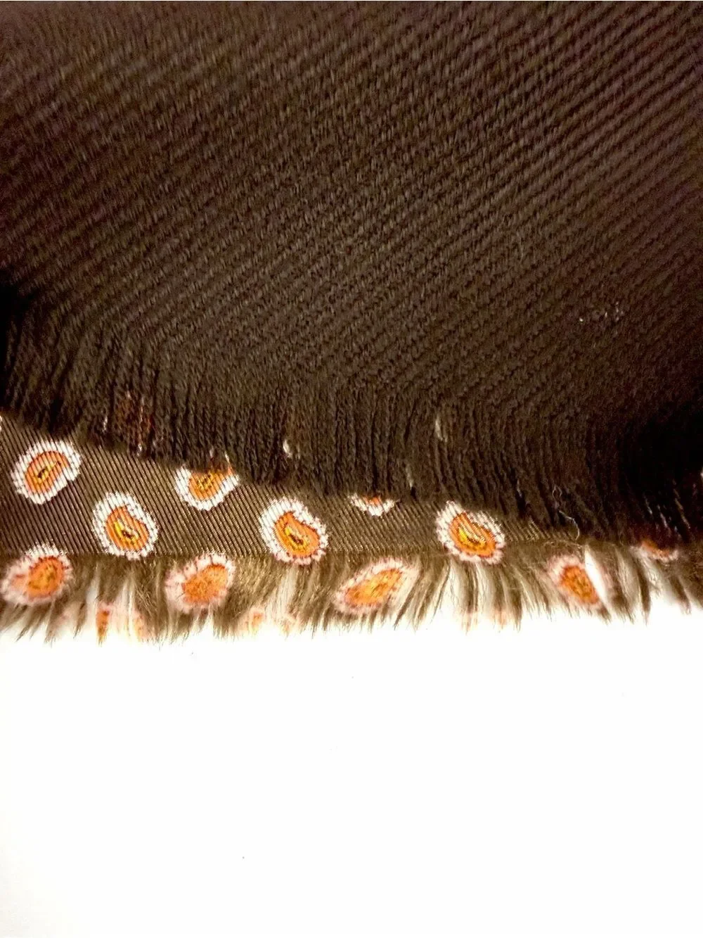 Men's Doubled Reversible Scarf Silk Wool Brown  Paisley Print 11x50
